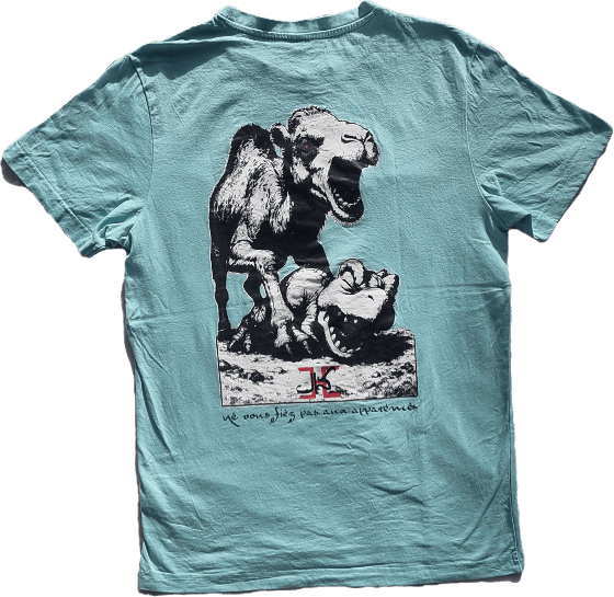 T-shirt sérigaphié coton KML5.0 Blue Beryl, vue du dos, un travail artisanale et minitieux réalisé par un passionné de la ride